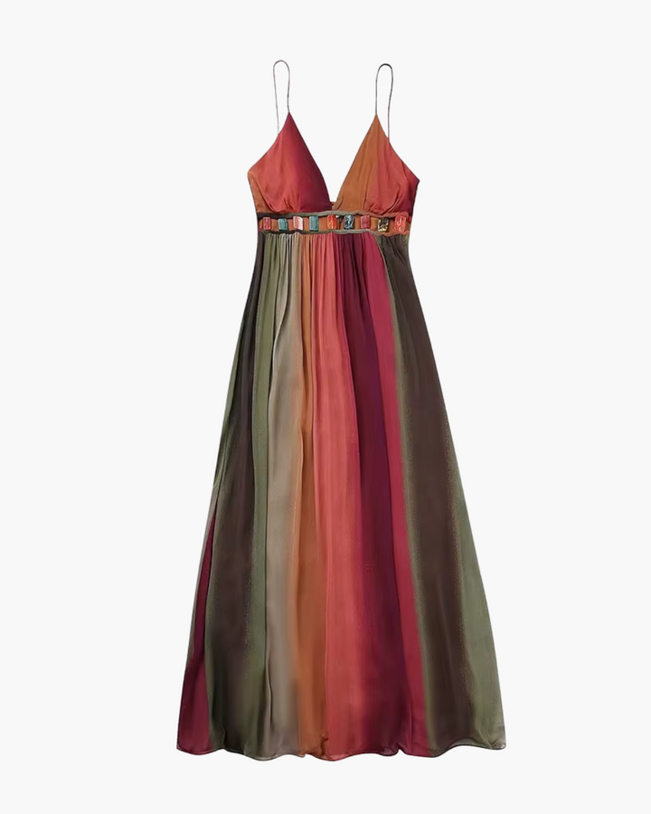 Elegante Tie-Dye Chiffon Jurk met Diepe V-Hals voor Dames