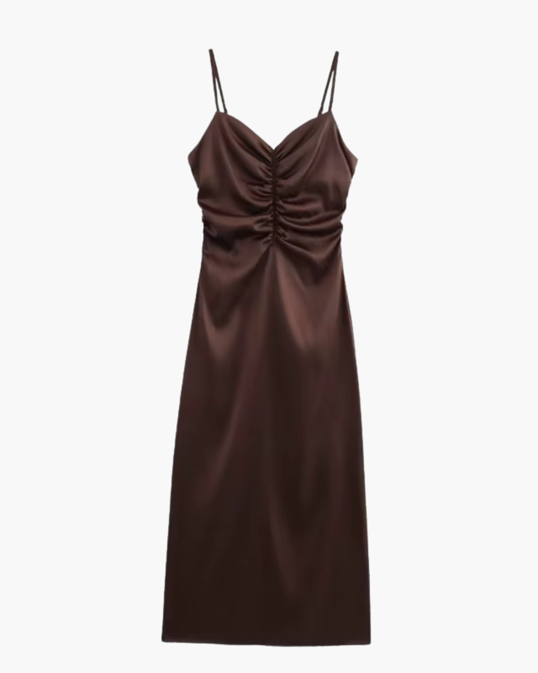 Elegante Satijnen Slip Midi Jurk met Plooien voor Dames
