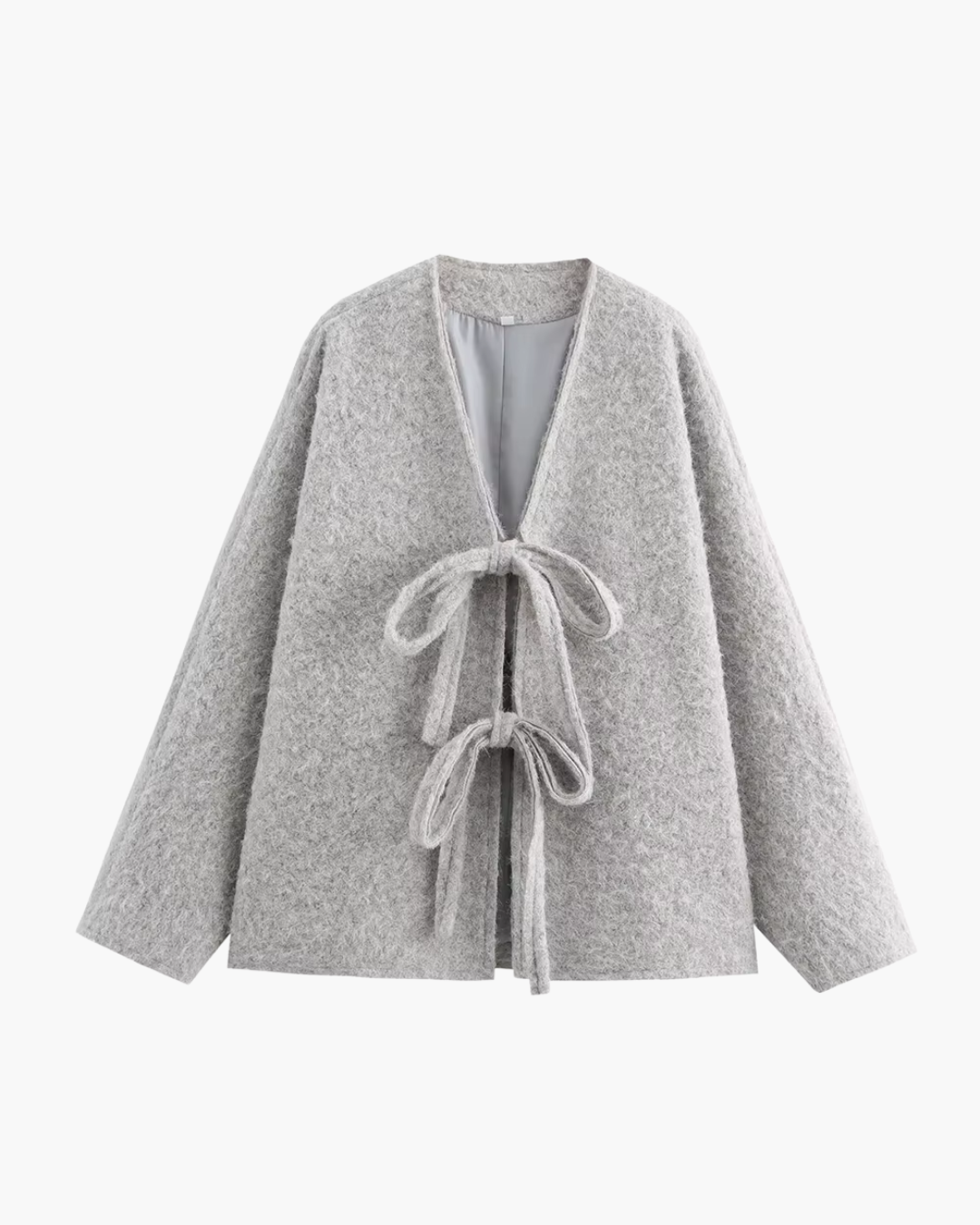 Retro Chique Effen Jas met Strik en V-Hals voor Dames