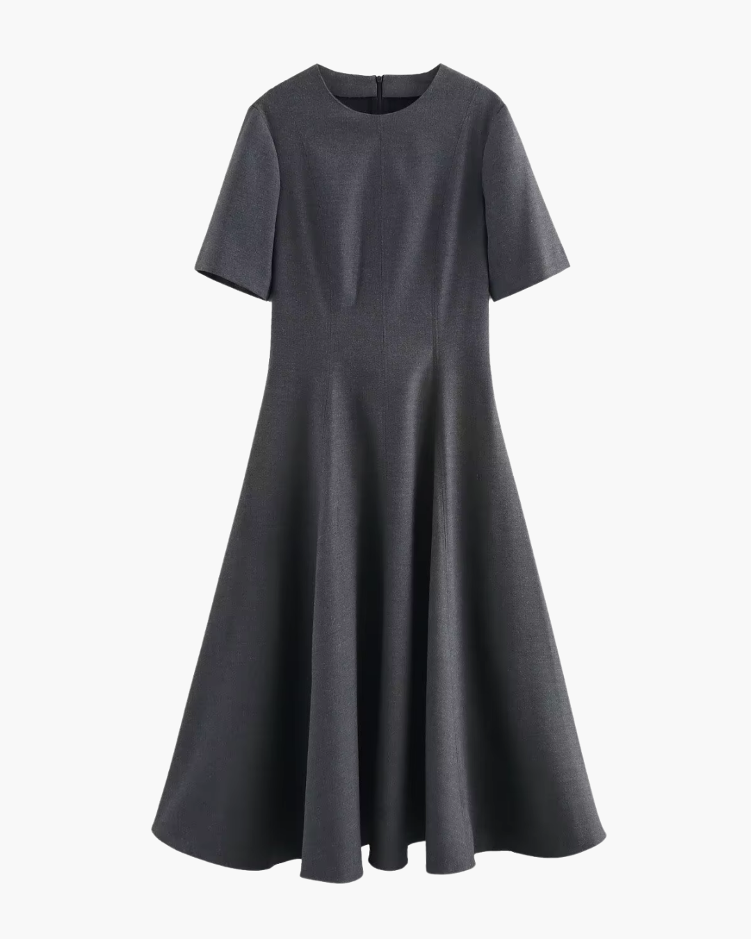 Vintage Geplooide Midi Jurk met Korte Mouwen voor Dames