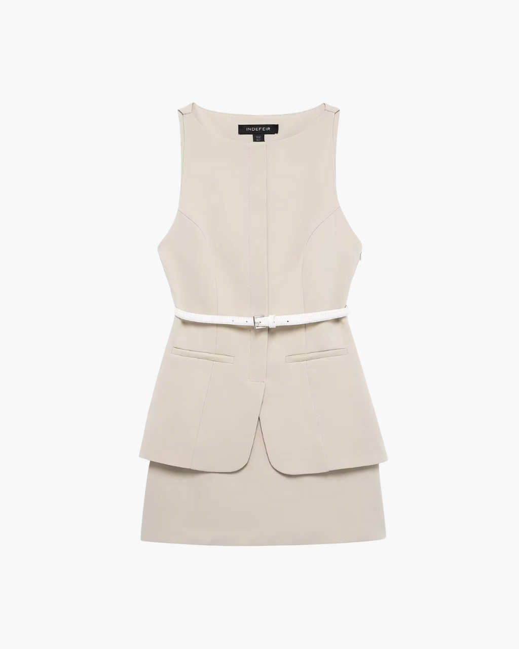 Elegante Mouwloze Mini Jurk met Riem en O-Hals voor Dames