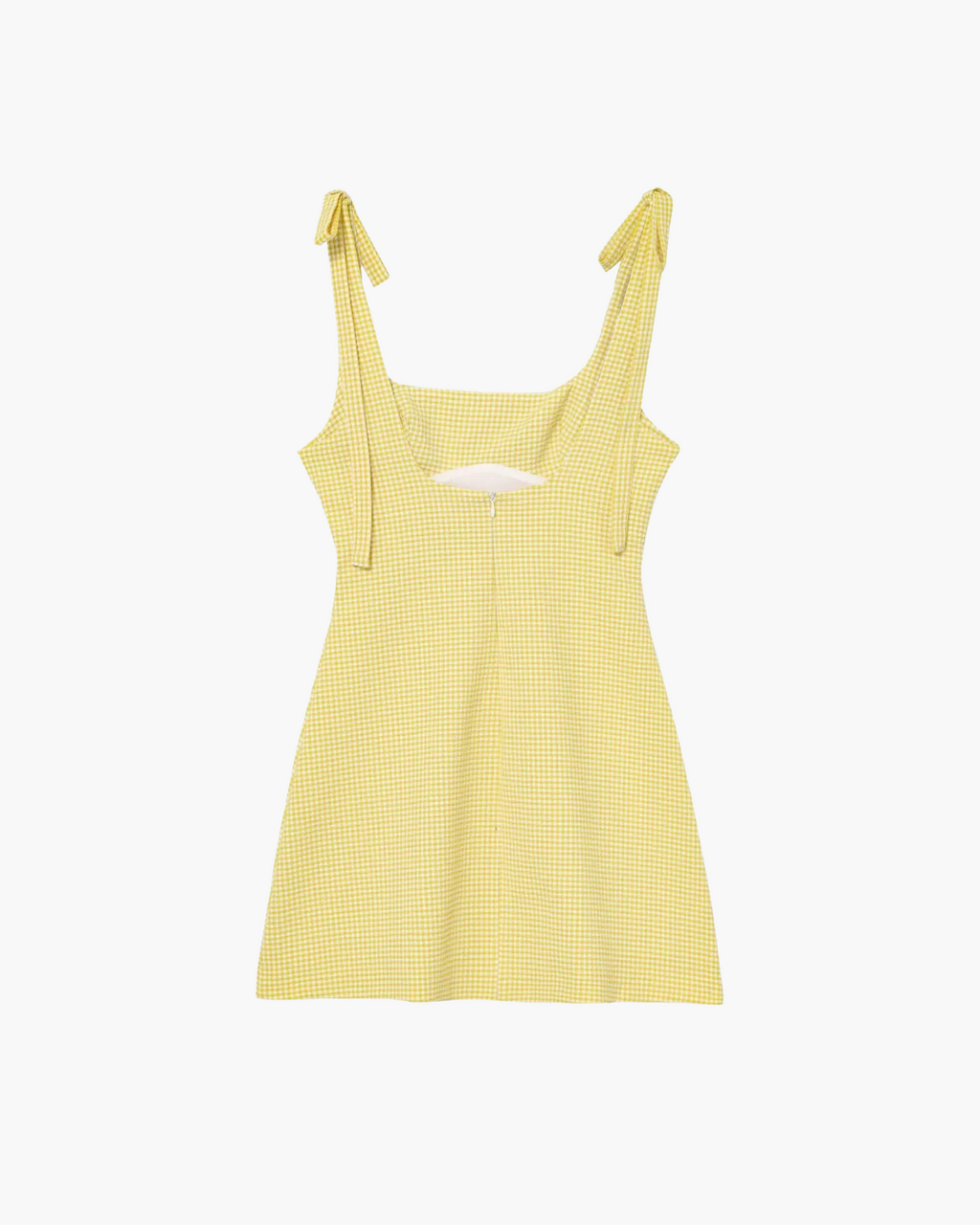 Gele Geruite Jurk met Vierkante Hals, Open Rug & Strikdetail voor Dames