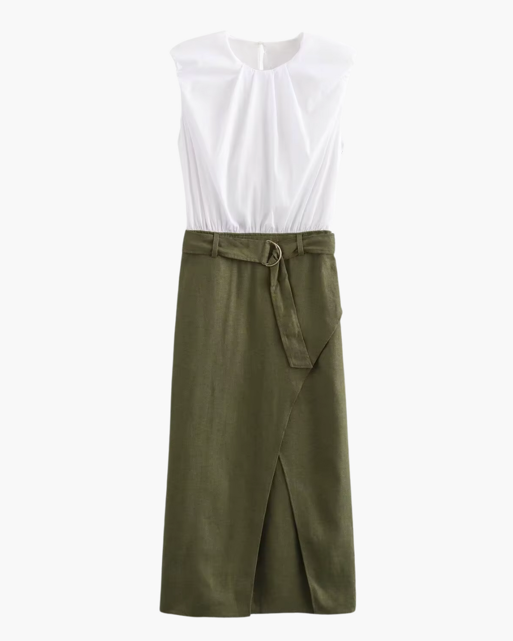 Elegante Mouwloze Mid-Calf Jurk met Riem en Split voor Dames