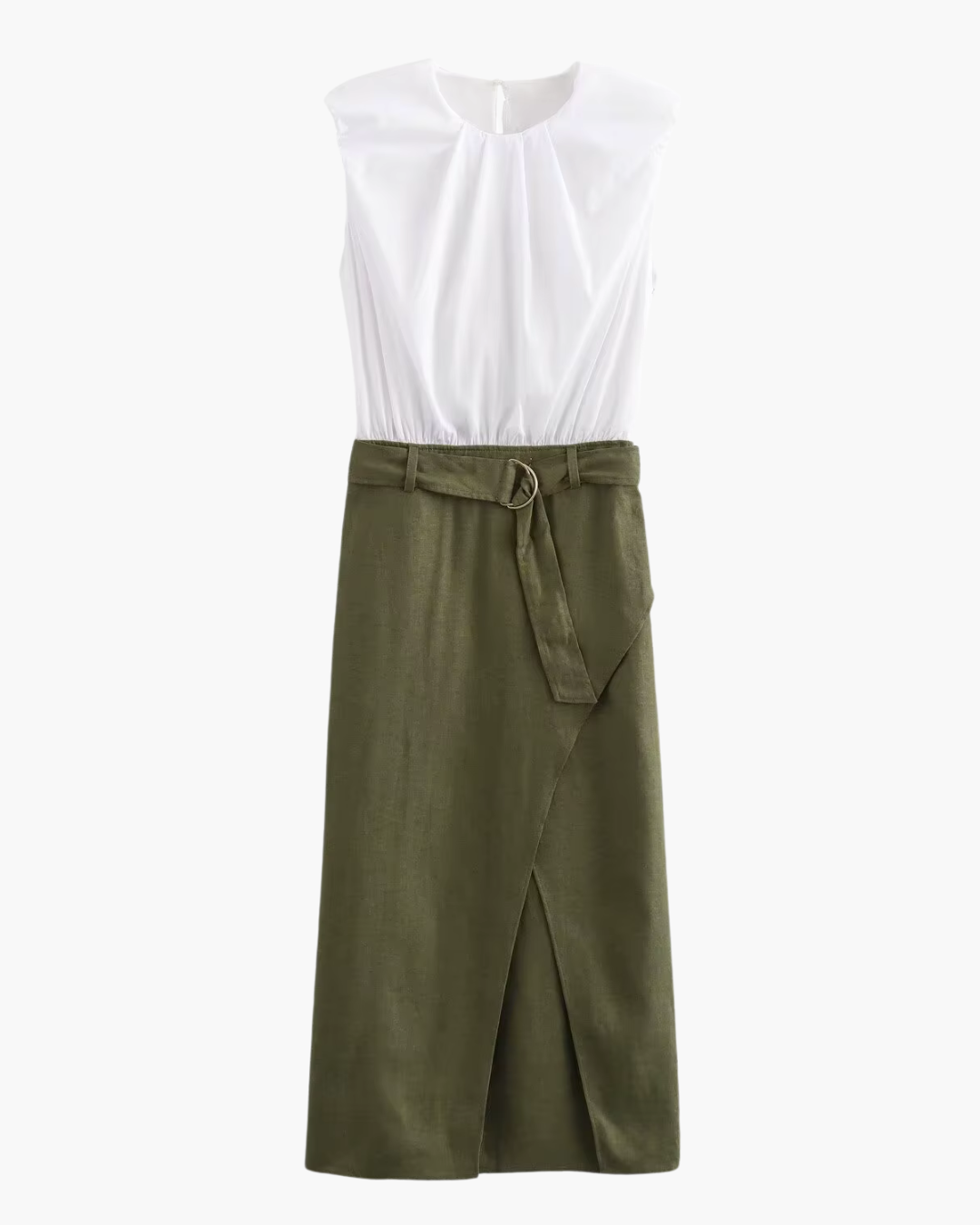 Elegante Mouwloze Mid-Calf Jurk met Riem en Split voor Dames