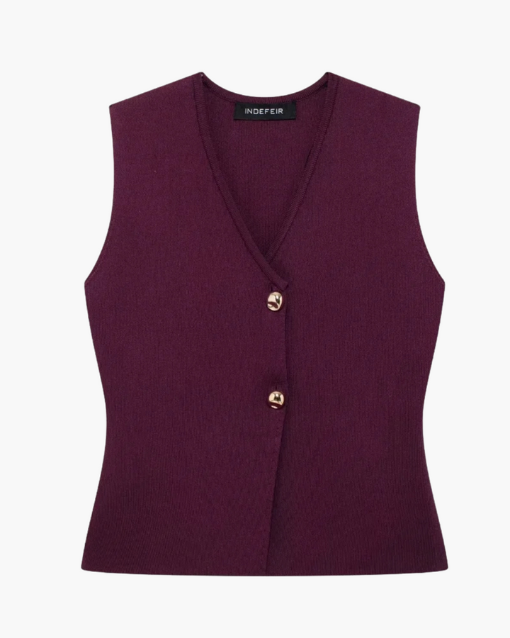 Gebreid Mouwloos V-Hals Vest met Gouden Knopen voor Dames