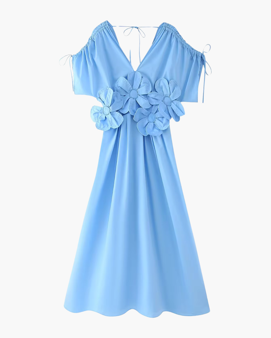 V-hals Zomerjurk met 3D Bloemen en Korte Mouwen voor Dames