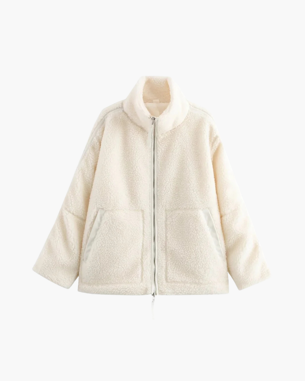 Effen Oversized Teddy Fleece Jas met O-hals voor Dames