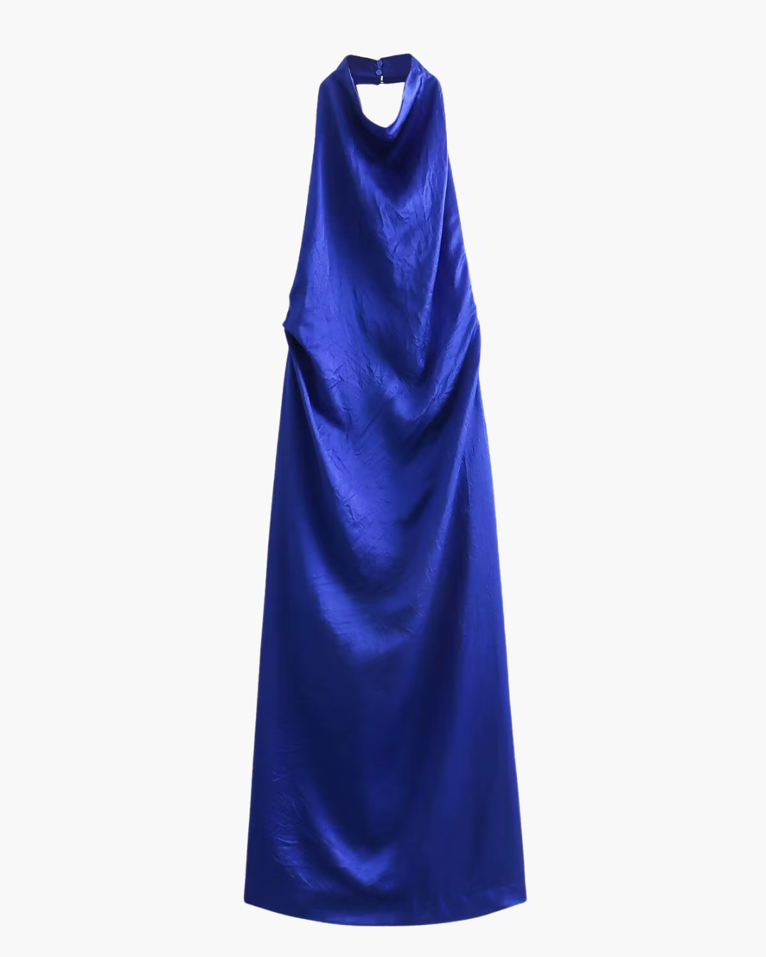 Blauwe Rugloze Satijnen Halter Jurk voor Dames