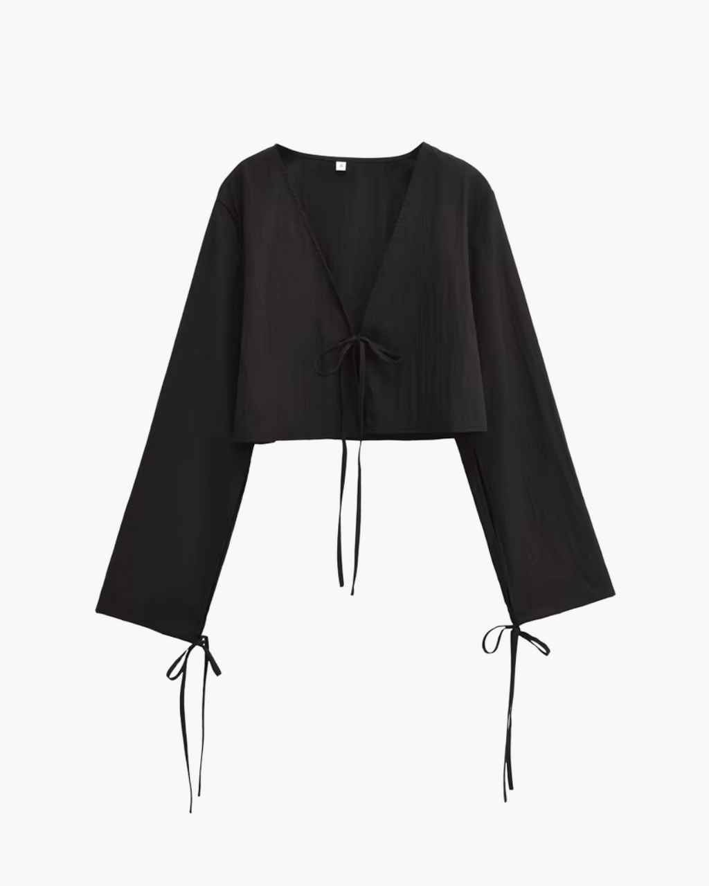 Chique V-Hals Gebonden Zwarte Cropped Blouse voor Dames