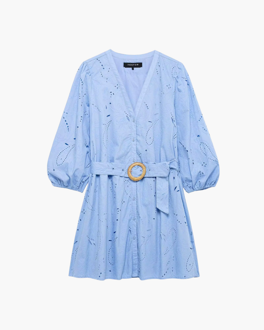 V-hals Korte Jurk met Riem en Borduursel voor Dames