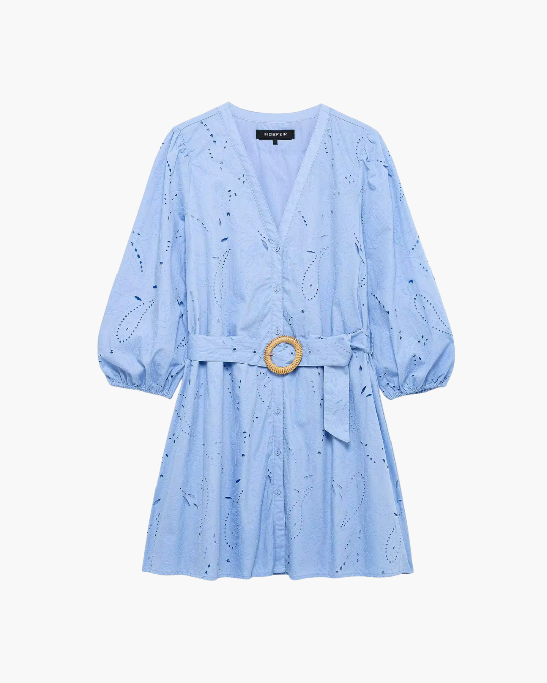 V-hals Korte Jurk met Riem en Borduursel voor Dames