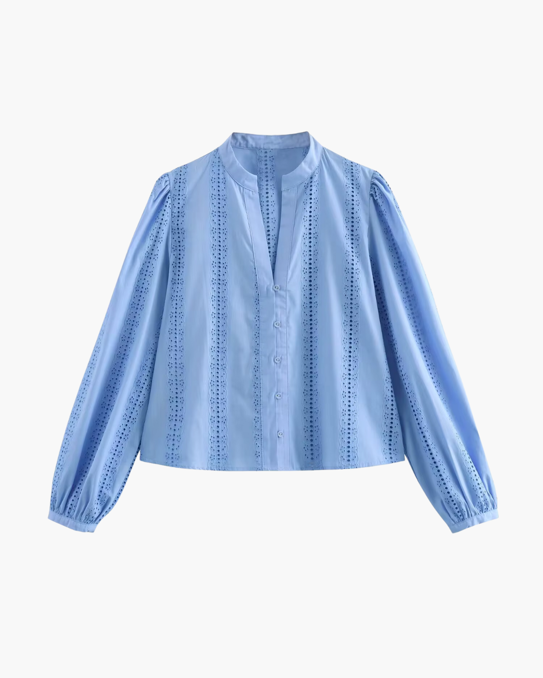 Geborduurd Overhemd met Veters en Pofmouwen voor Dames