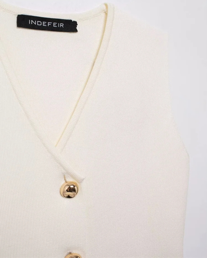 Gebreid Mouwloos V-Hals Vest met Gouden Knopen voor Dames