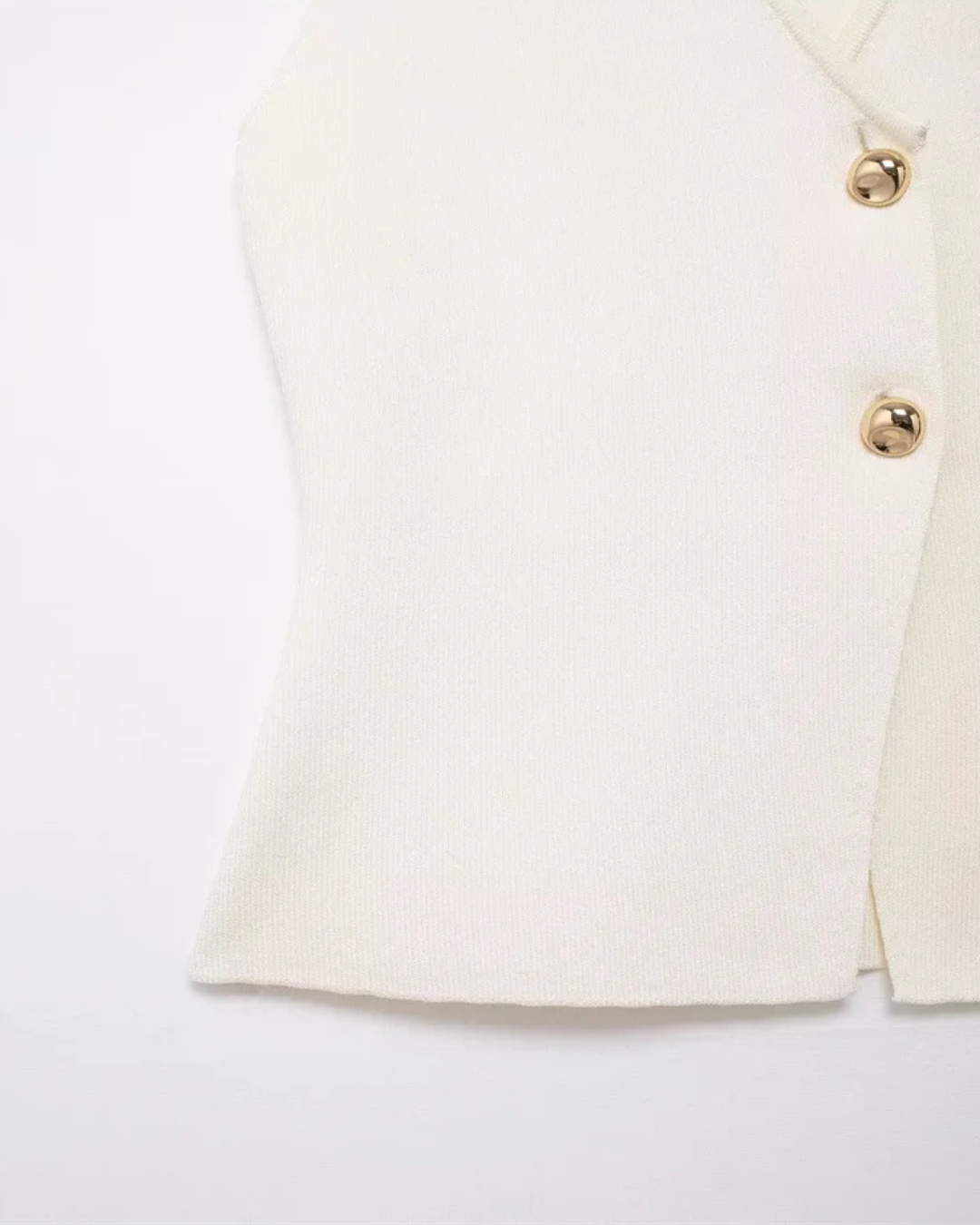 Gebreid Mouwloos V-Hals Vest met Gouden Knopen voor Dames