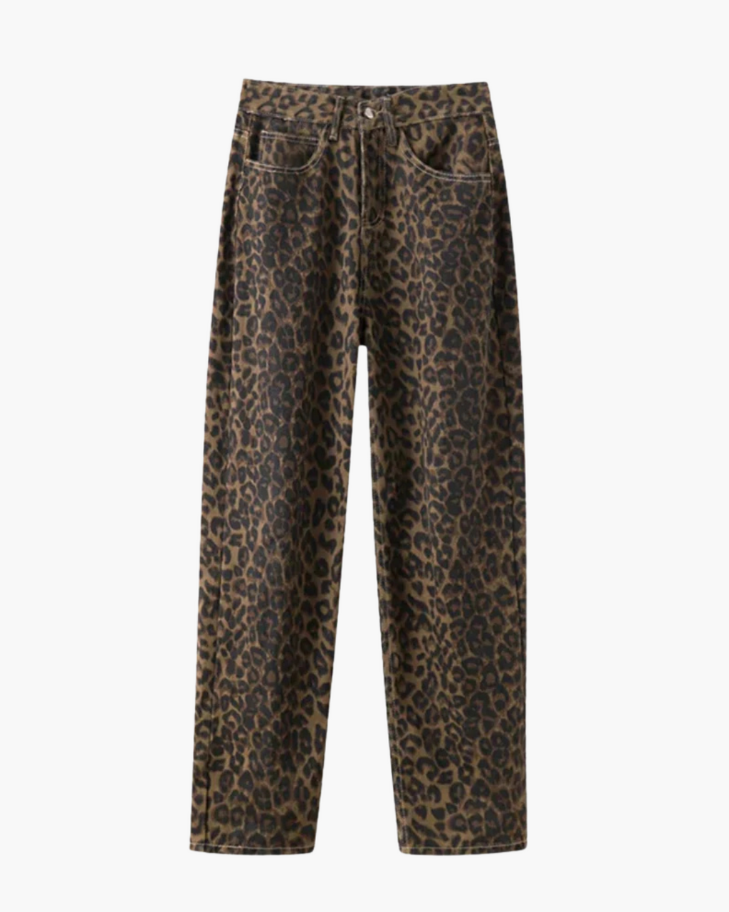 Panterprint Spijkerbroek met Rechte Pasvorm voor Dames