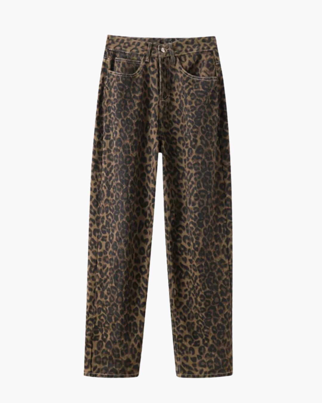 Panterprint Spijkerbroek met Rechte Pasvorm voor Dames