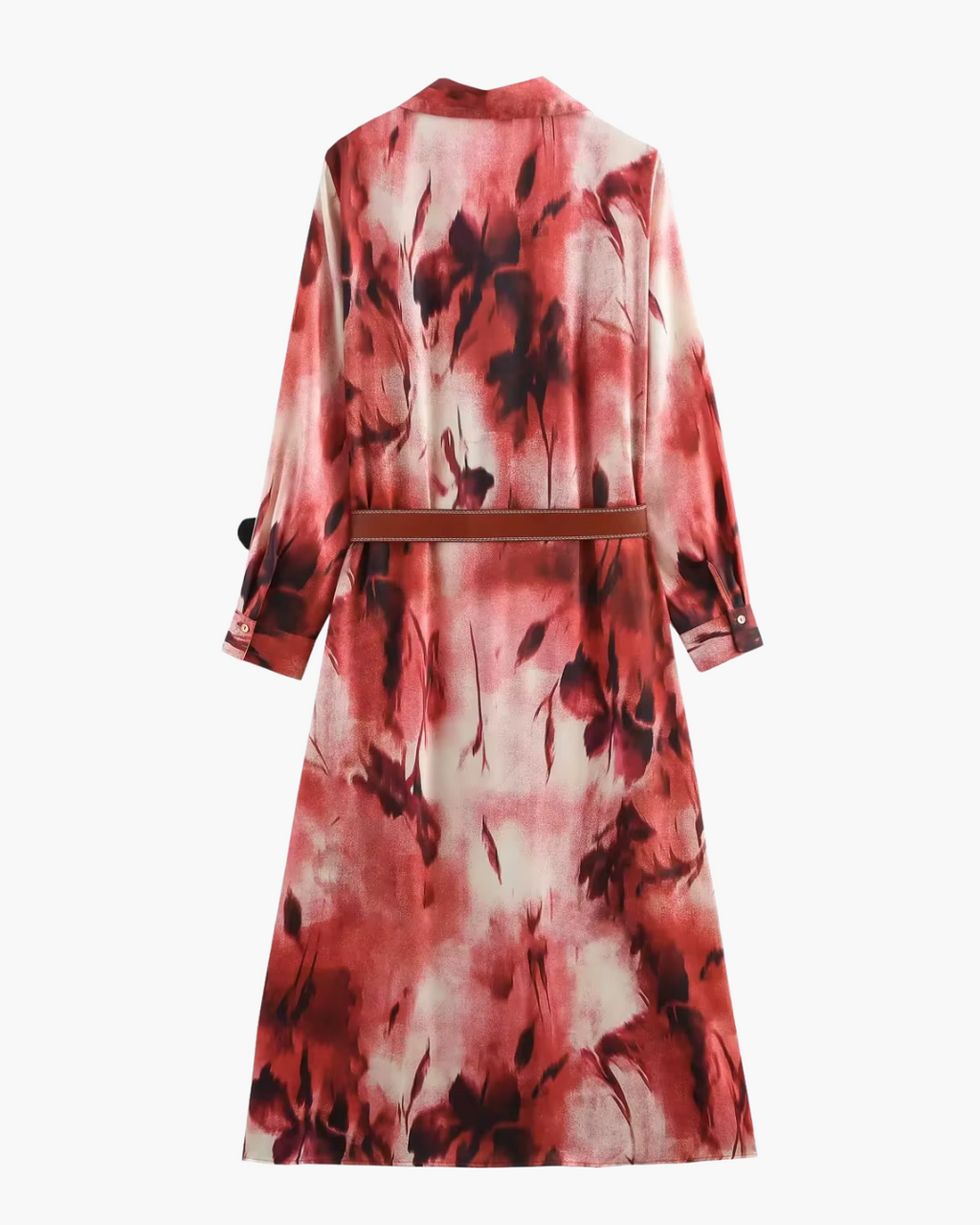 Rode Print Jurk met Sjerp en Kraag voor Dames