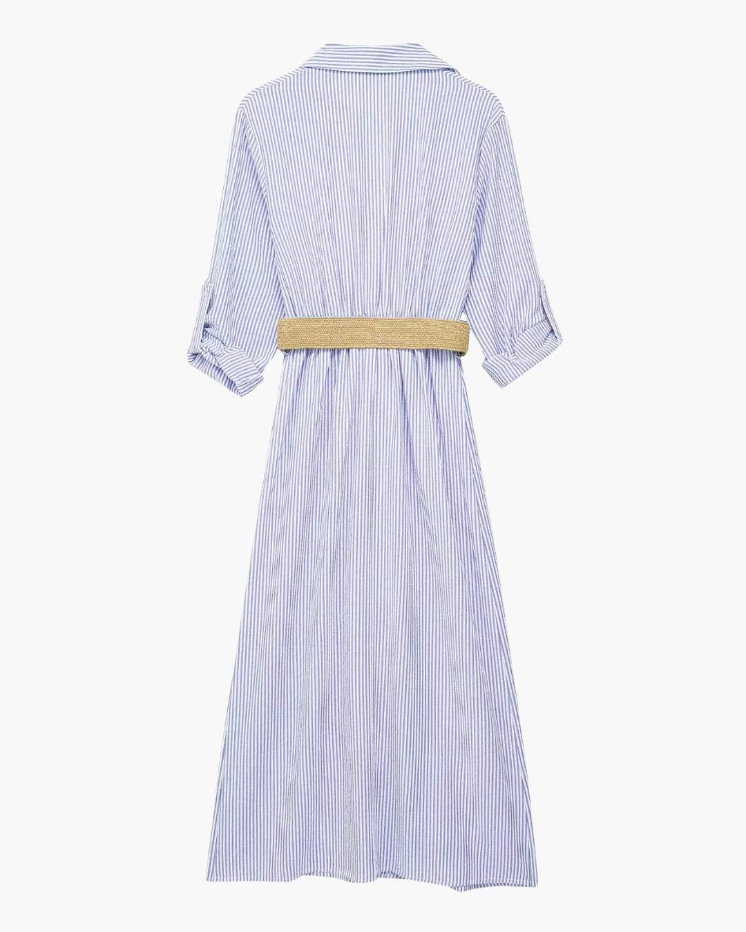 Blauw Gestreepte Shirt Jurk met Riem en Lange Mouwen voor Dames