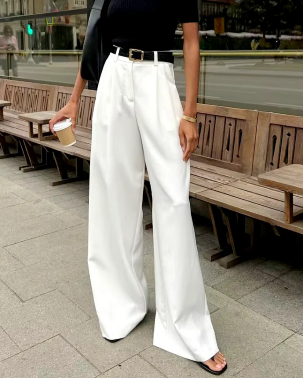 Effen broek met wijde pijpen zonder riem voor Dames