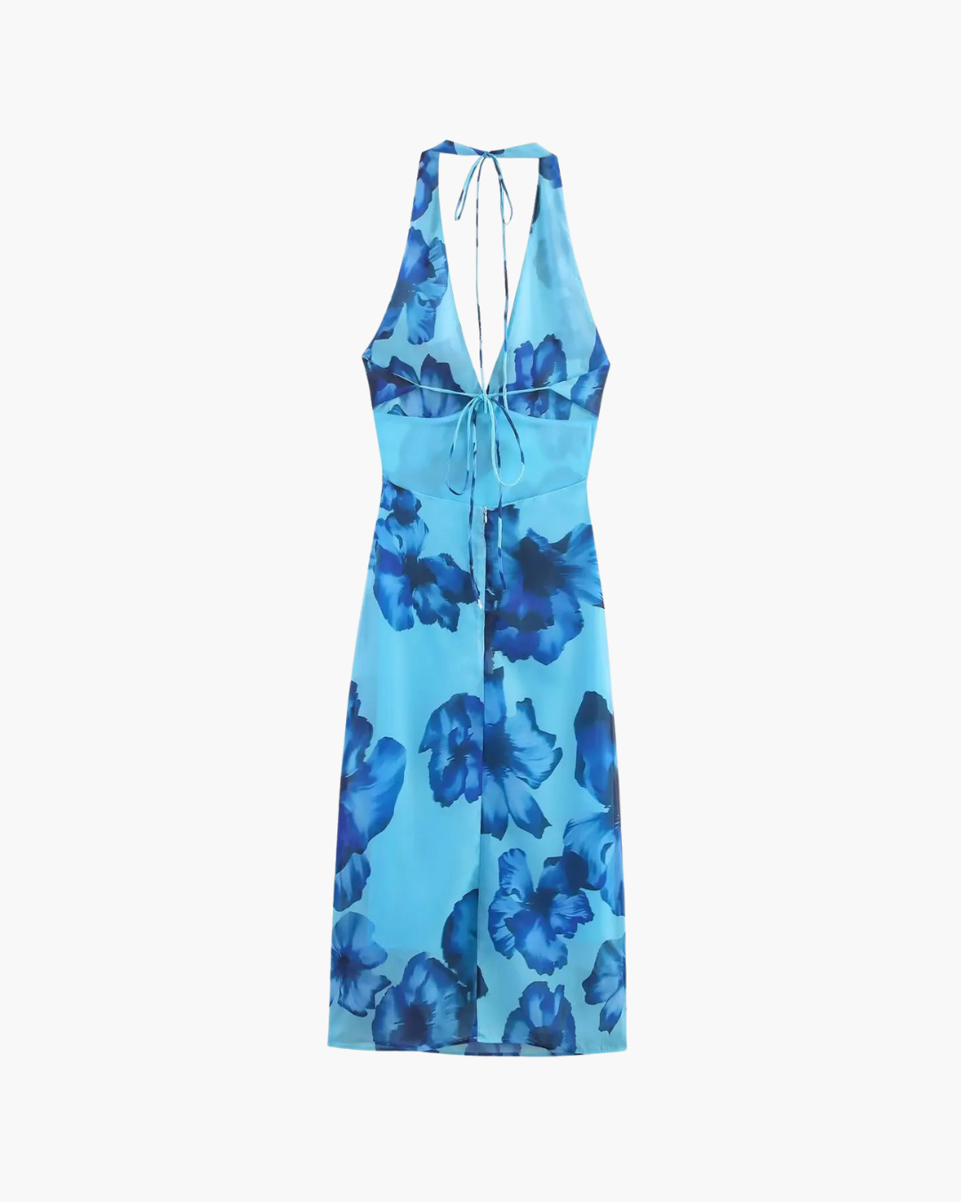 Blauwe Halterjurk met Bloemenprint en A-lijn Pasvorm voor Dames