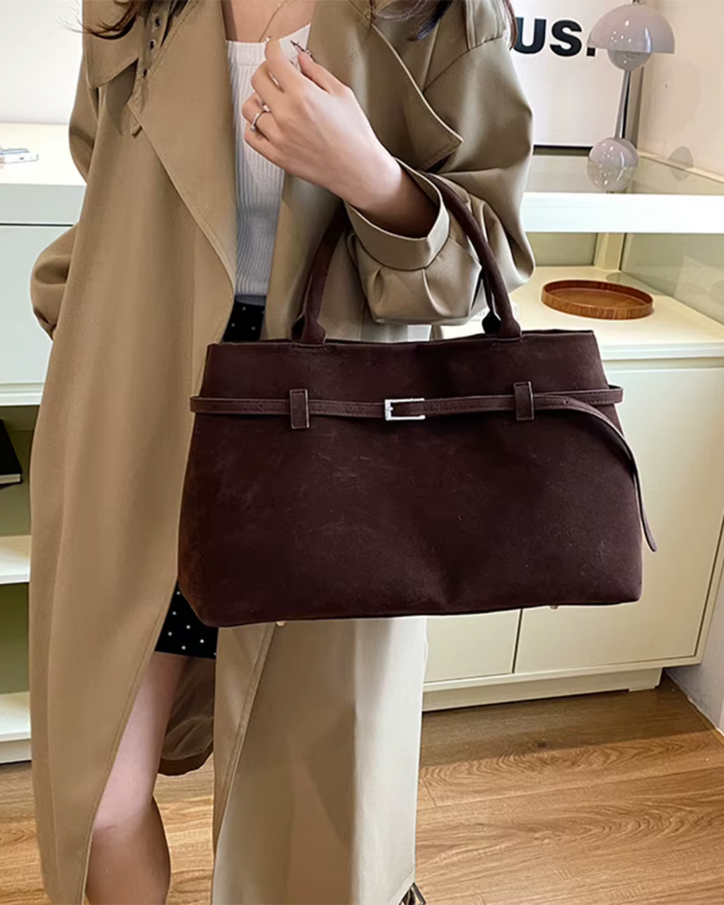 Vintage Suède Grote Capaciteit Draagtas Effen Kleur Voor Werk en Reizen