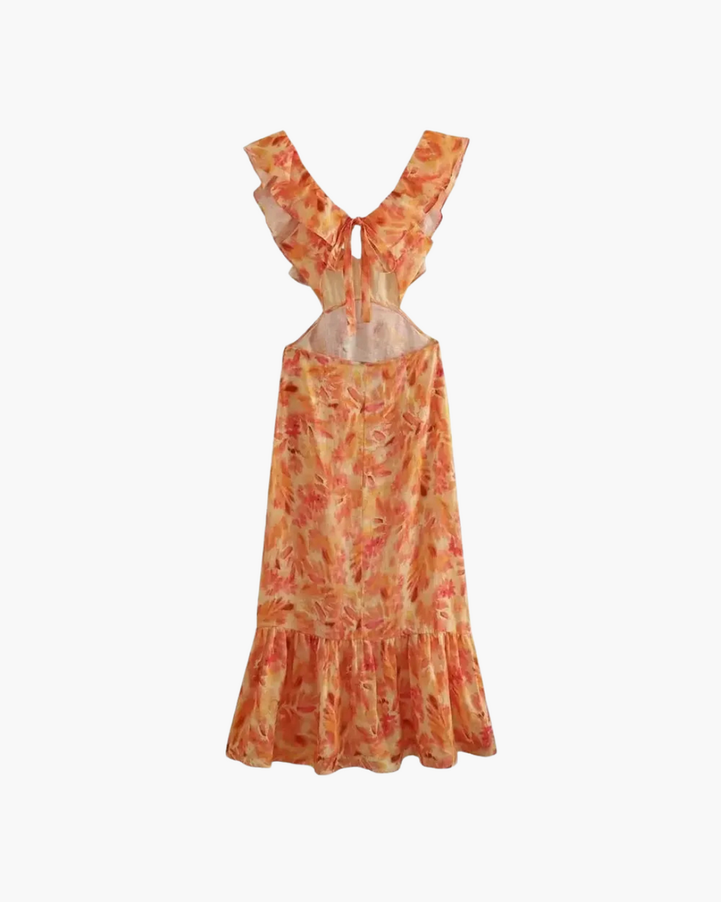 Oranje Backless Maxi Jurk met Ruche en Print voor Dames