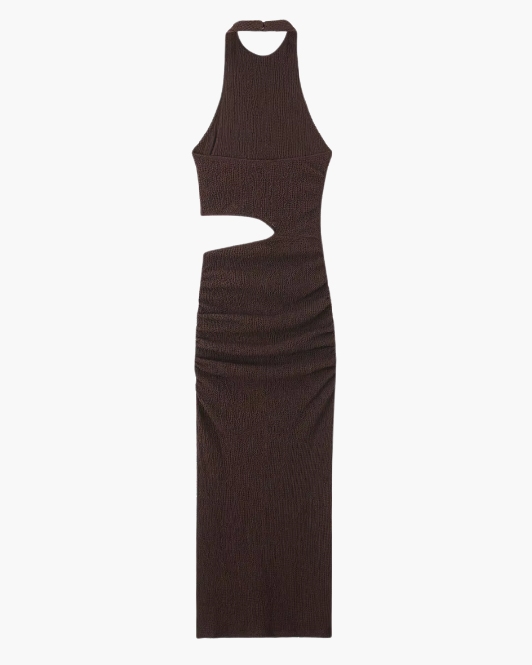 Bruine Halter Midi Jurk met Open Rug voor Dames