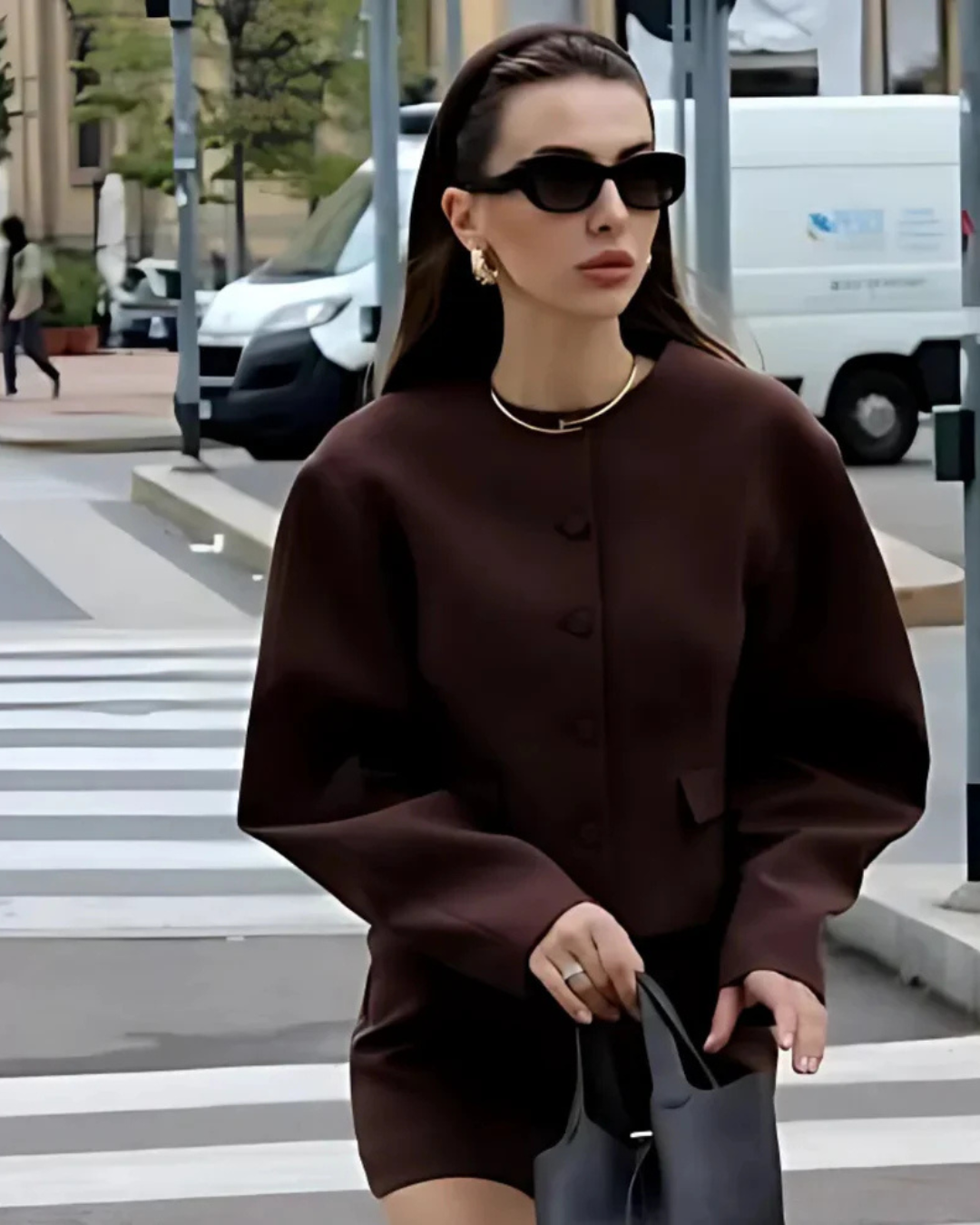 Elegante Chique Bruine Set voor Dames