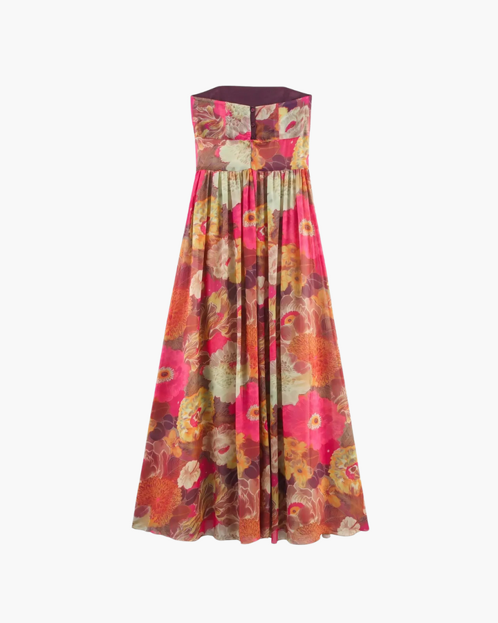 Elegante Strapless Lange Jurk met Bloemenprint voor Dames