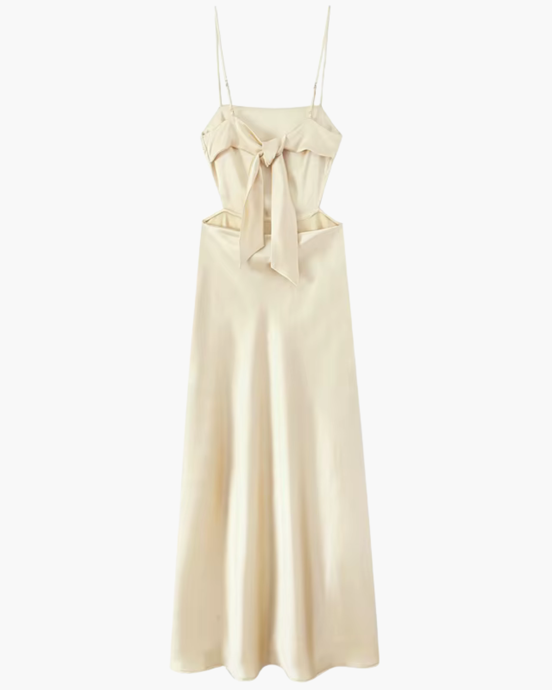 Beige Satijnen Midi Jurk Mouwloos en Backless voor Dames