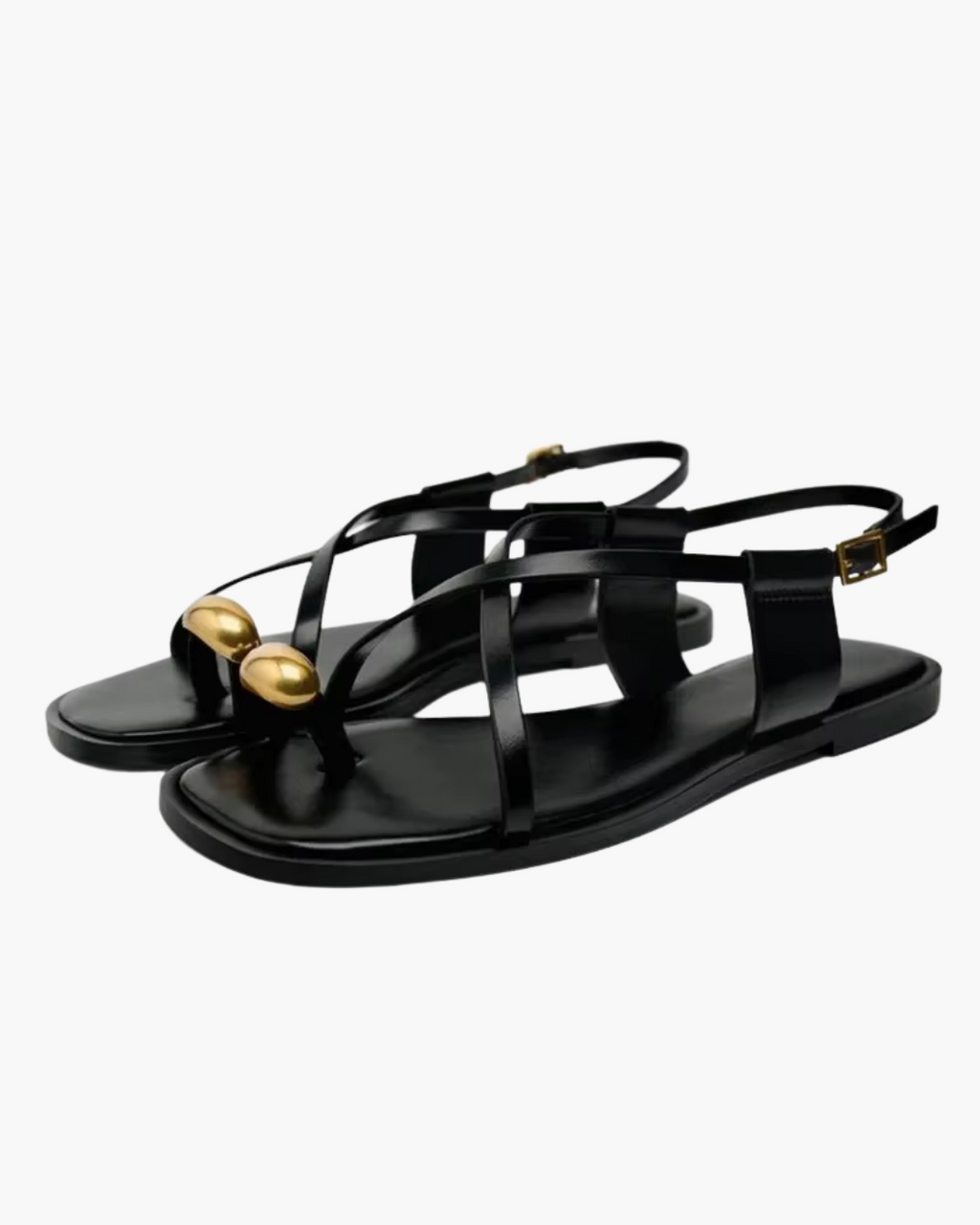 Zwarte Platte Sandalen met Bandjes voor Dames