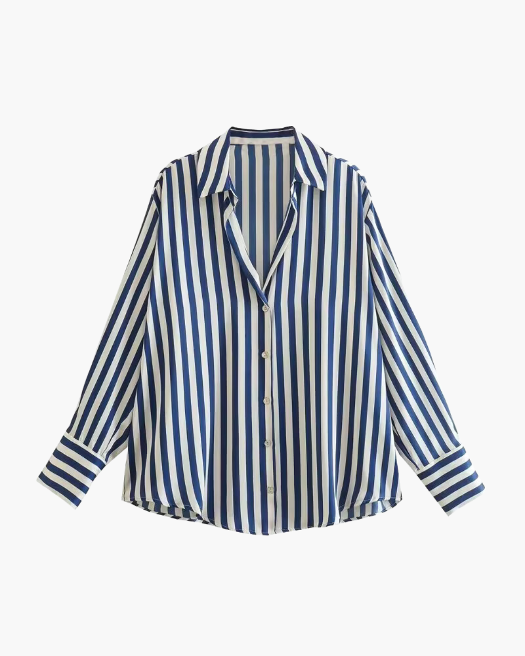 Blauw-Wit Gestreepte Satijnen Blouse voor Dames