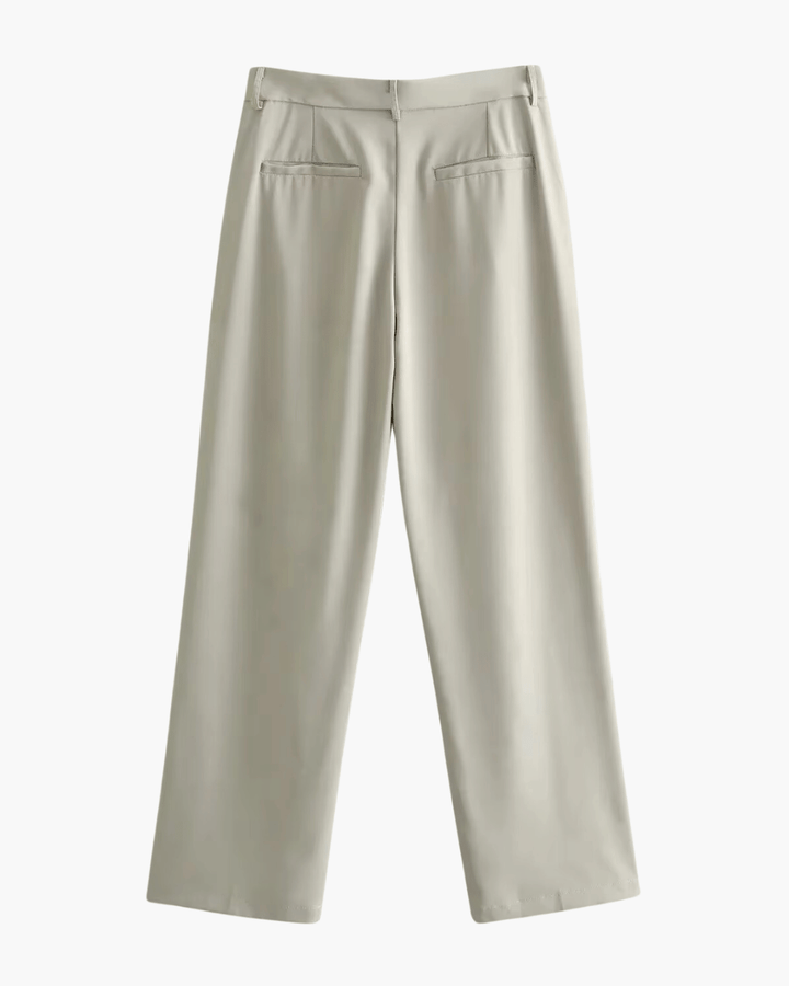 Vintage Beige Casual Pantalon met Hoge Taille voor Dames