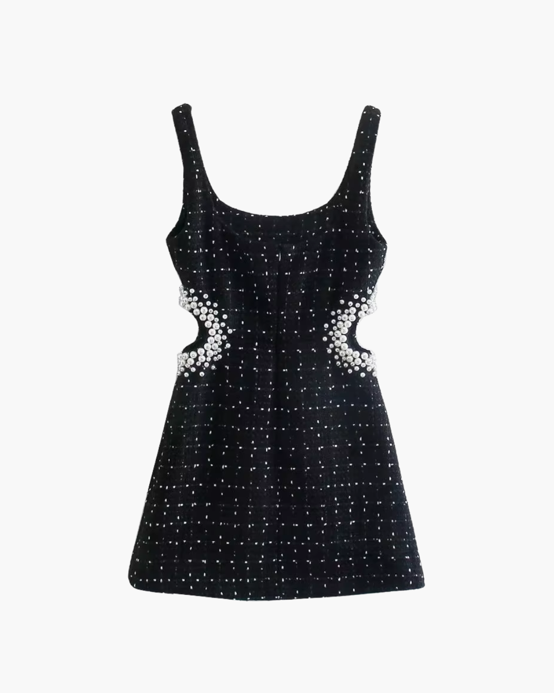 Chique Vintage Zwarte Mini Jurk met Parels voor Dames