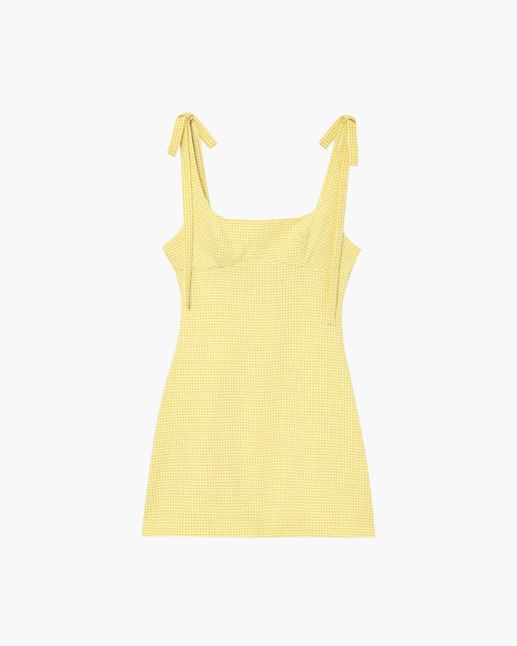 Gele Geruite Jurk met Vierkante Hals, Open Rug & Strikdetail voor Dames