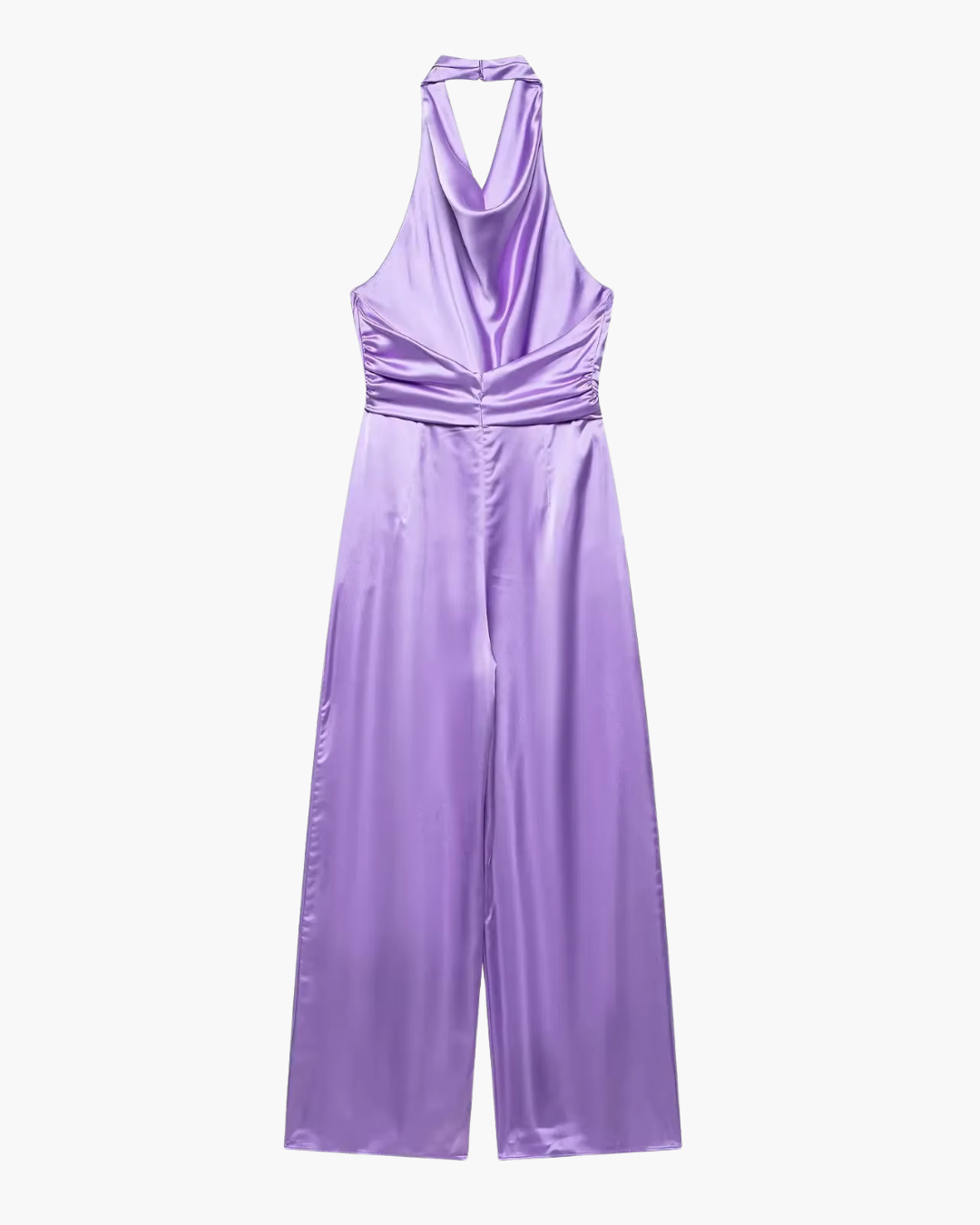 Elegante Paarse Satijnen Halter Jumpsuit voor Dames