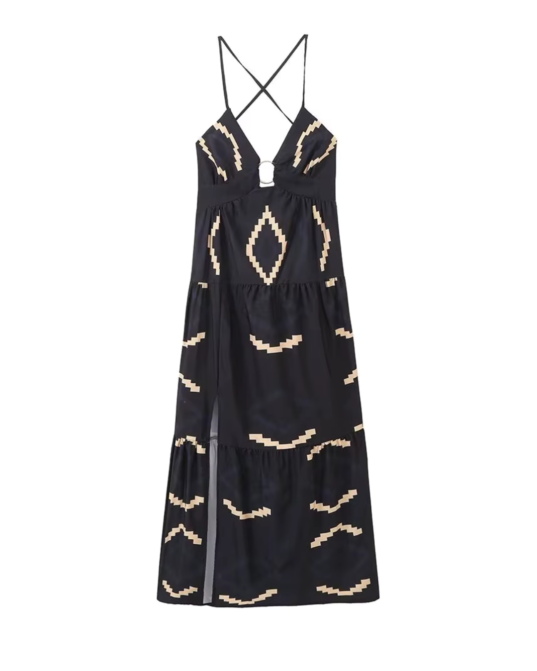 Elegante Rugloze Jurk met V Hals en Split Zomerstijl voor Dames