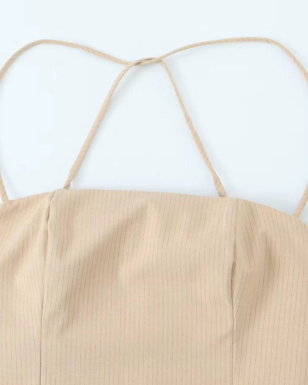 Beige Krijtstreep Midi Jurk met een Elegante Rand voor Dames