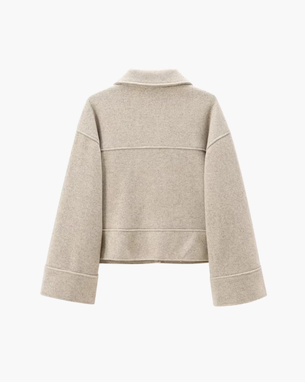 Effen Beige Losse Vilten Jas met Knopen voor Dames