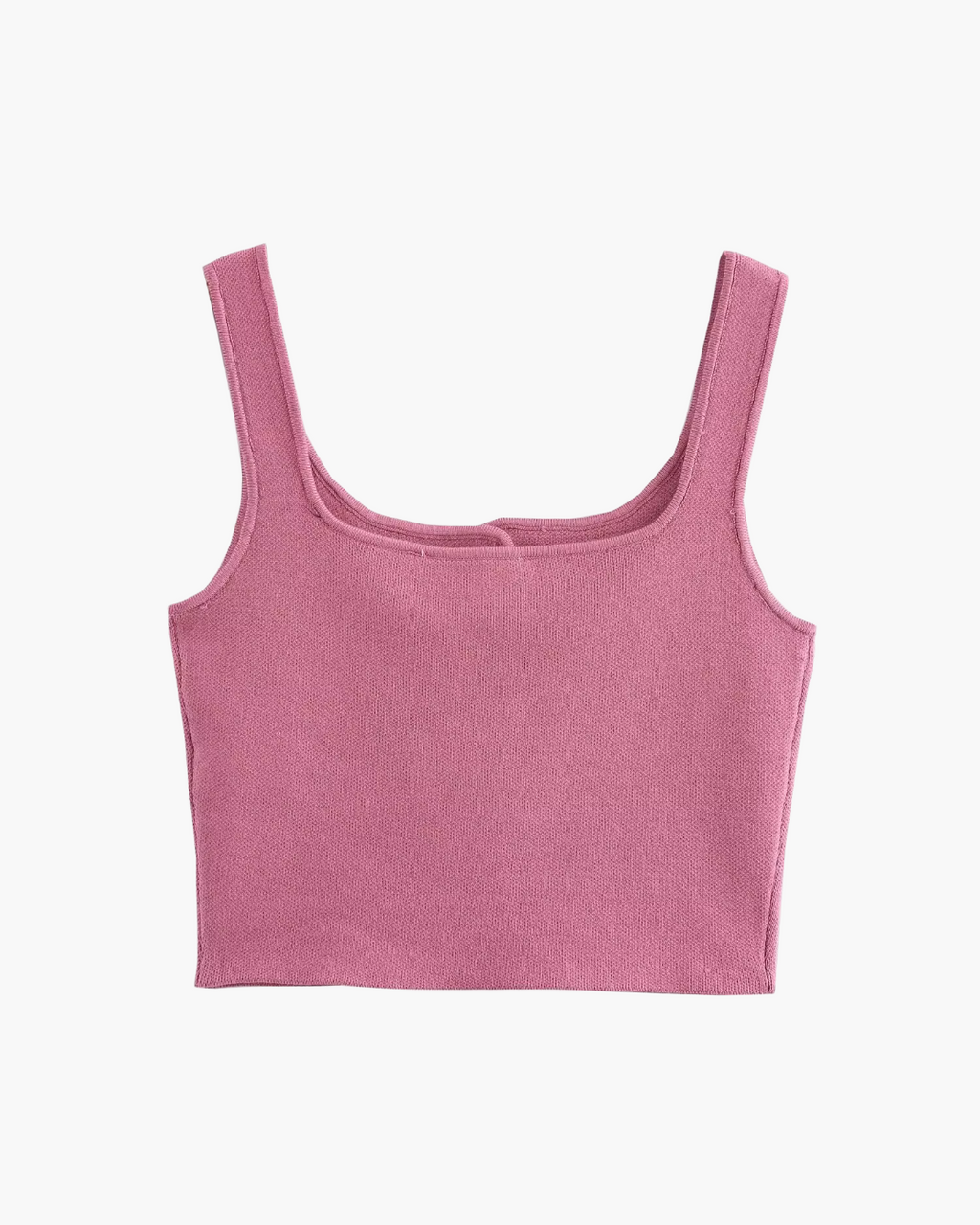 Roze Gebreide Korte Tanktop met Smalle Bandjes voor Dames