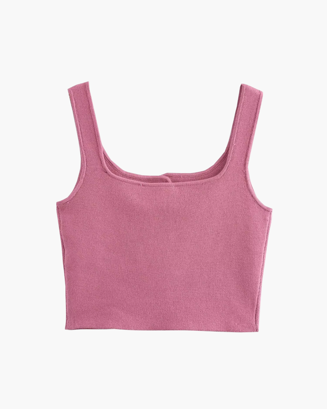 Roze Gebreide Korte Tanktop met Smalle Bandjes voor Dames