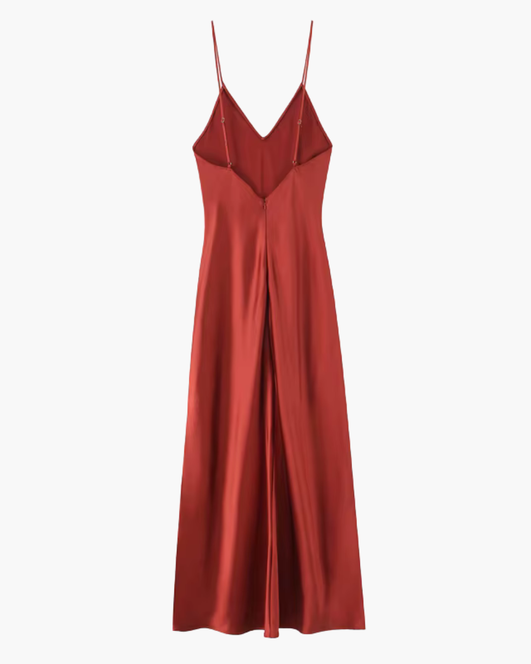 Satijnen Avondjurk met V-Hals en Dunne Bandjes voor Dames