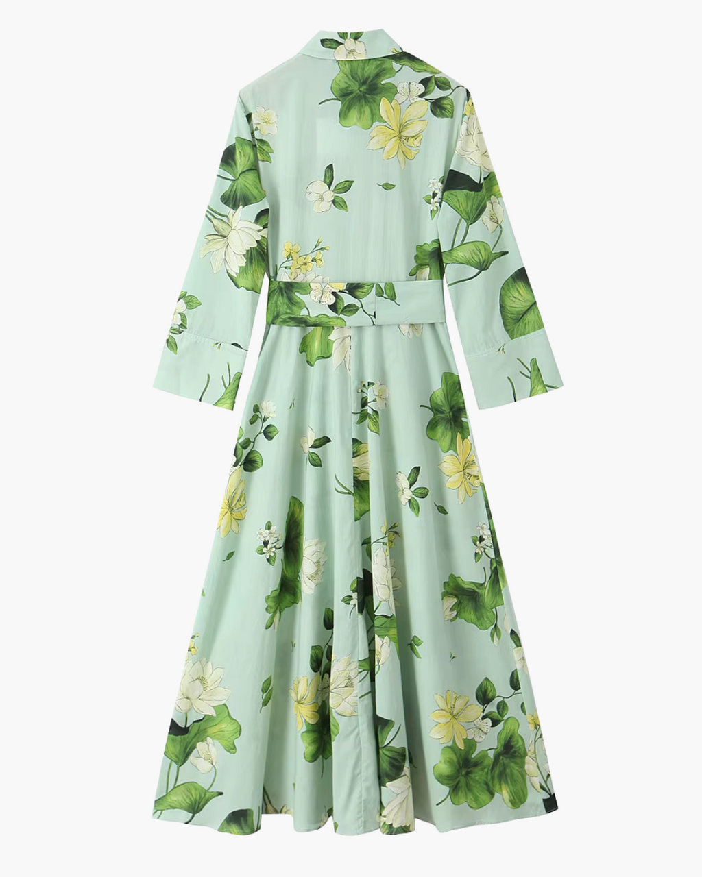 Bedrukte Knopenjurk met Gordel en Lotusprint voor Dames