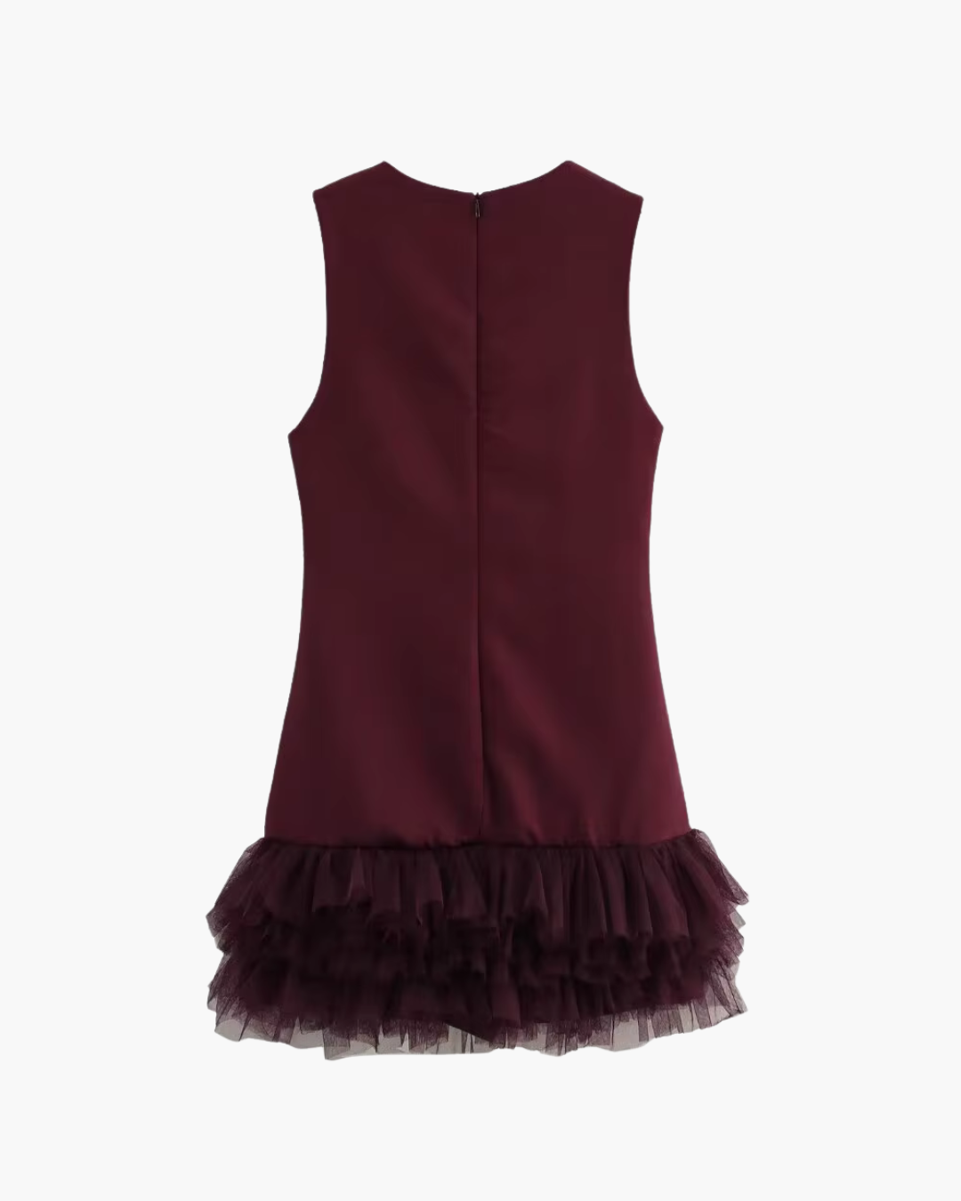 Korte Mouwloze Jurk met Tule Splicing en Ronde Hals voor Dames