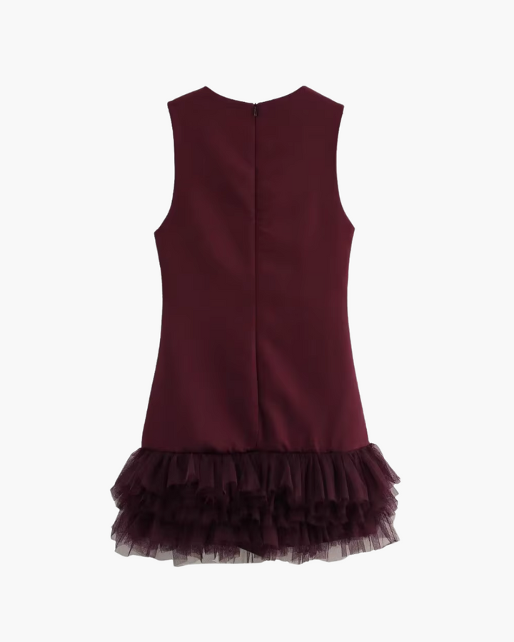Korte Mouwloze Jurk met Tule Splicing en Ronde Hals voor Dames