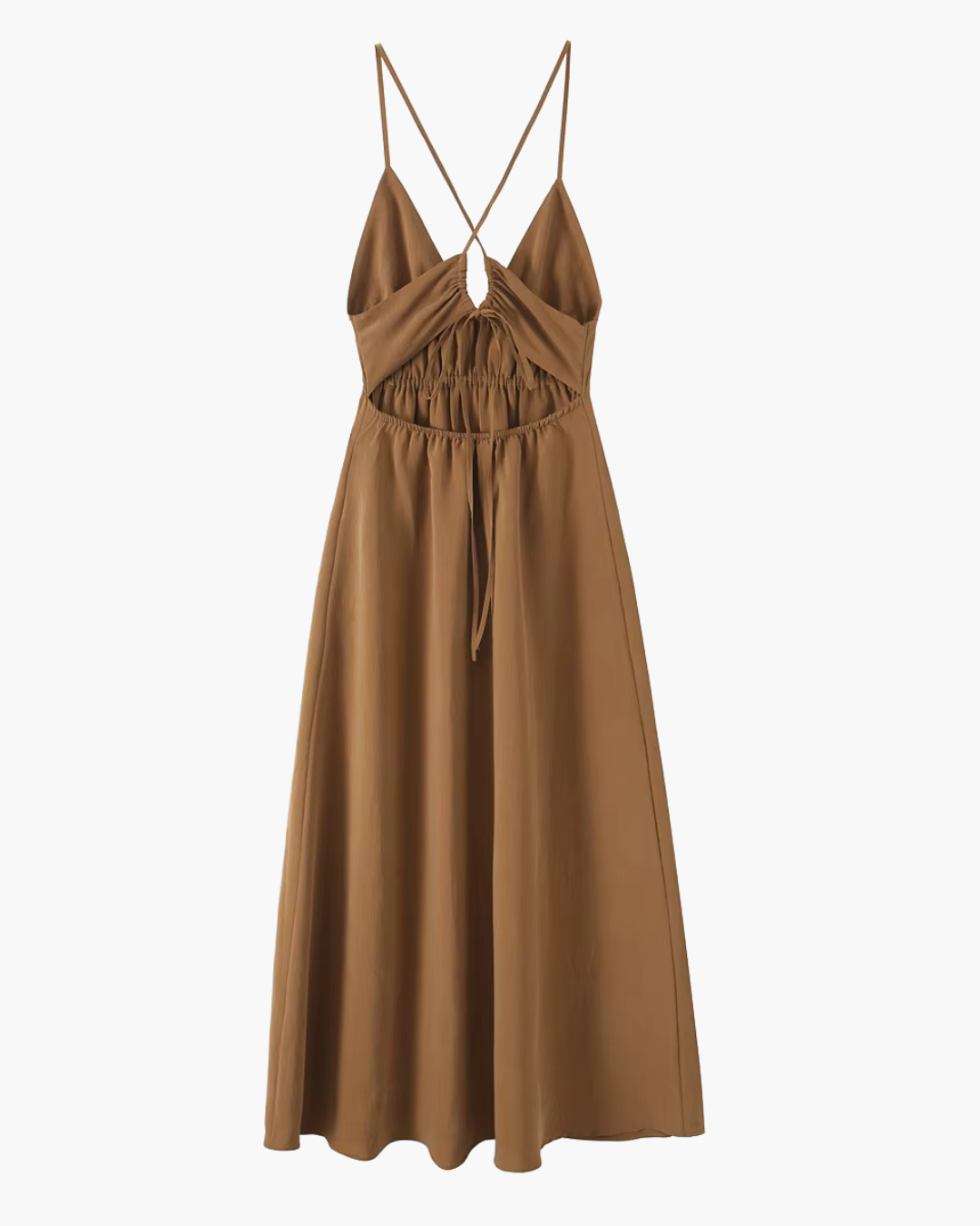 Bruine Zomerse Rimpel Sling Midi Jurk met V-hals voor Dames