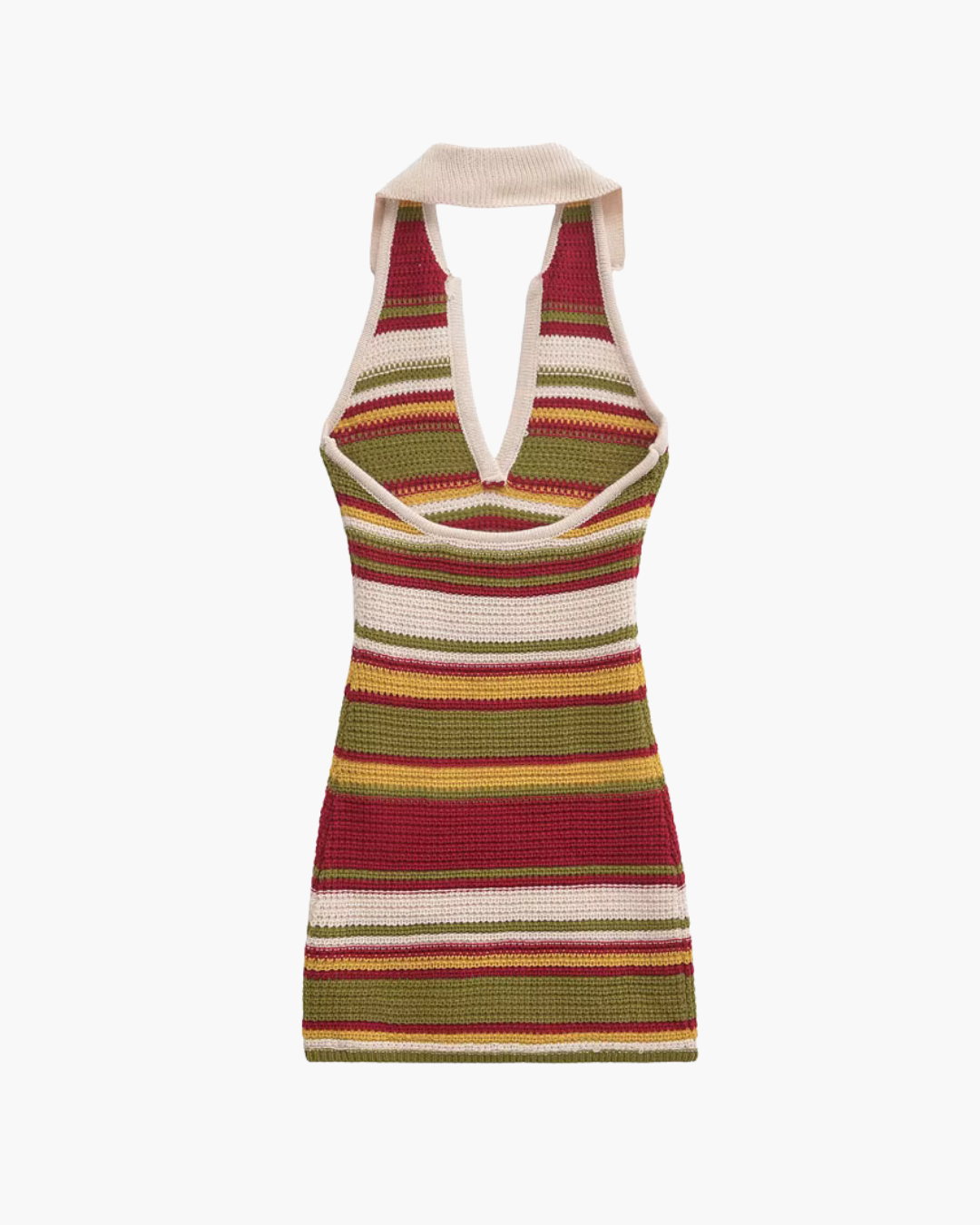 Gestreepte Gehaakte Rugloze Mini-Jurk voor Dames