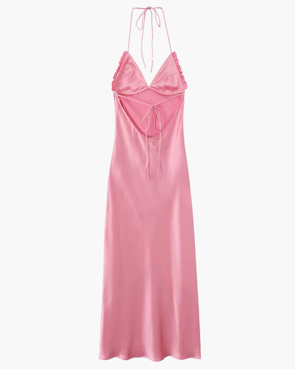 Roze Satijnen Halter Jurk Backless voor Dames