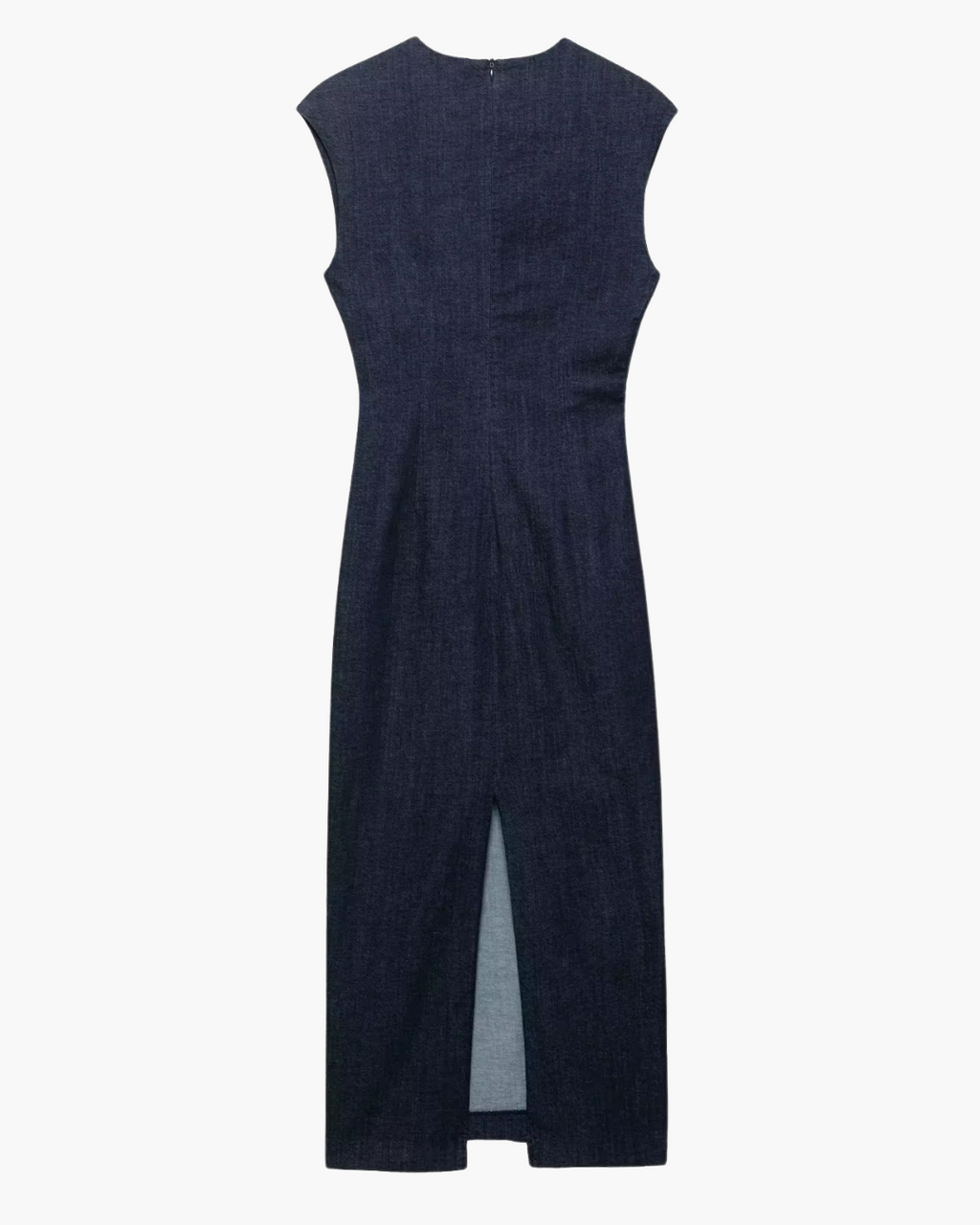 Elegante Denim Midi Jurk Met Gouden Accenten en Split voor Dames