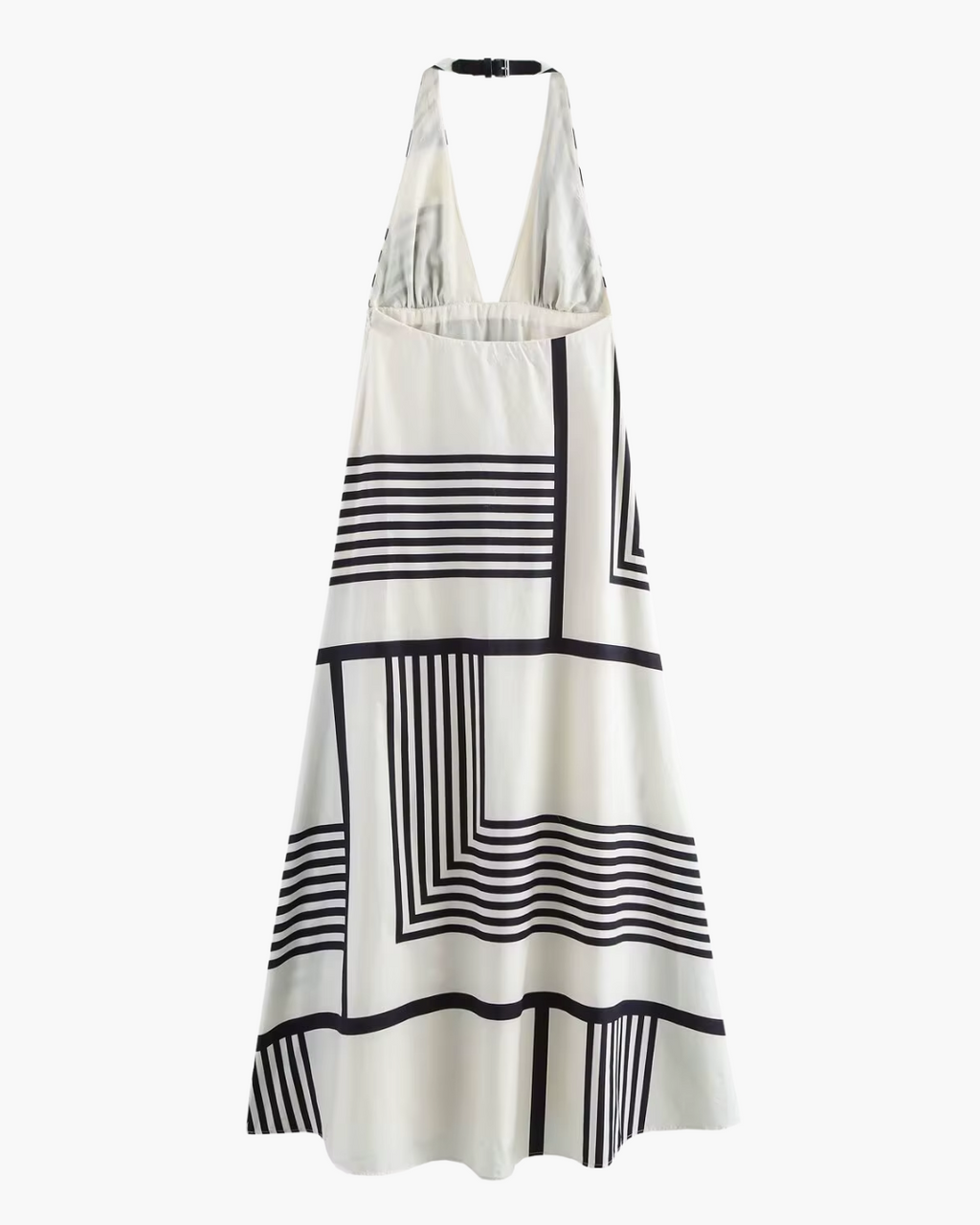 Lange Gestreepte Zomerjurk met V Hals en Rits voor Dames